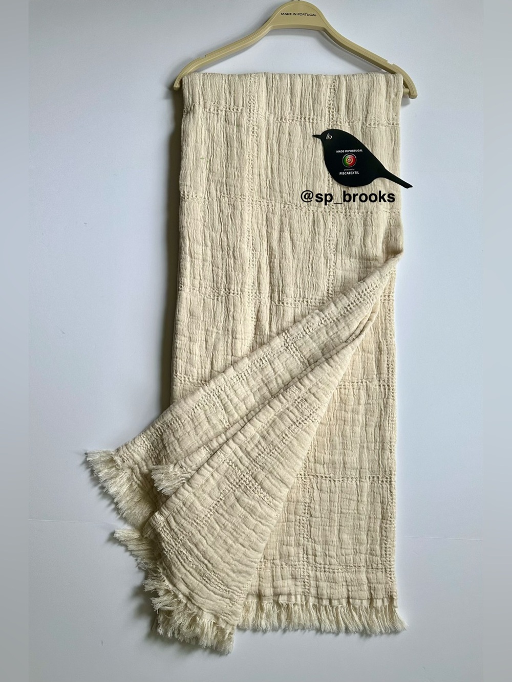 🎁Piscatextil Throw Blanket - Cotton Textured Oatmeal Smocked Squares